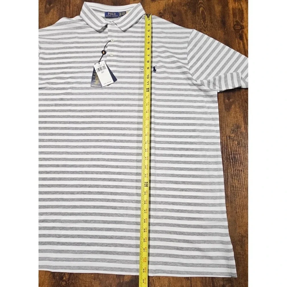 Polo Ralph Lauren Mens Gray Striped Performance Polo Shirt‎ Stretch Size 2XL NWT